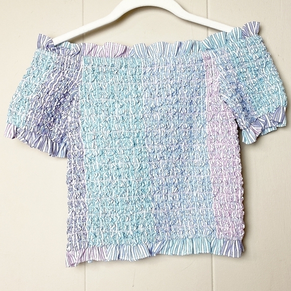 Petersyn NWT Kinsey Top XS smocked off the shoulder pastel spring cropped ruffle - Picture 5 of 11
